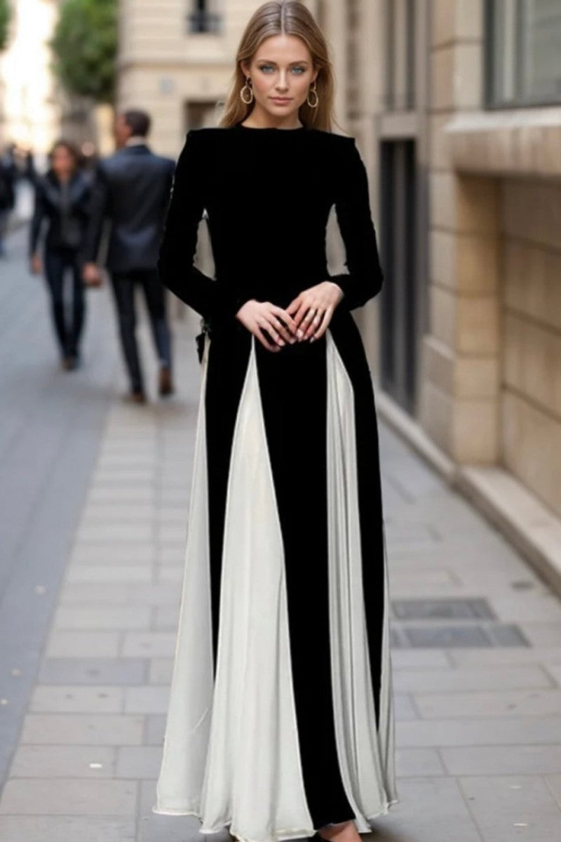 Black and white patchwork maxi dress