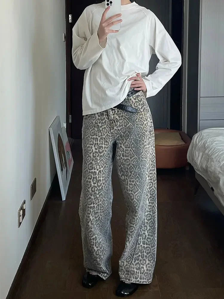 Leopard print jeans