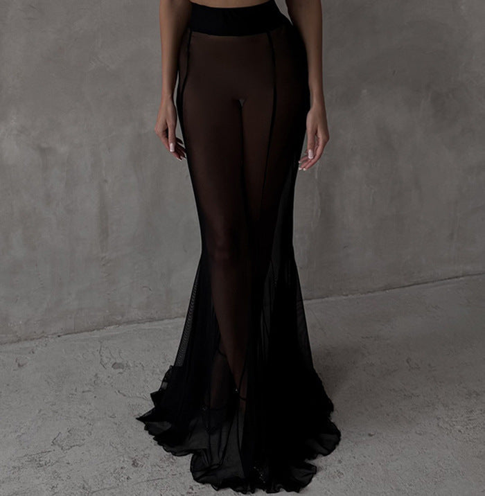 Elegant Satin Mesh Skirt Set