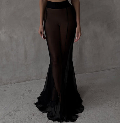 Elegant Satin Mesh Skirt Set