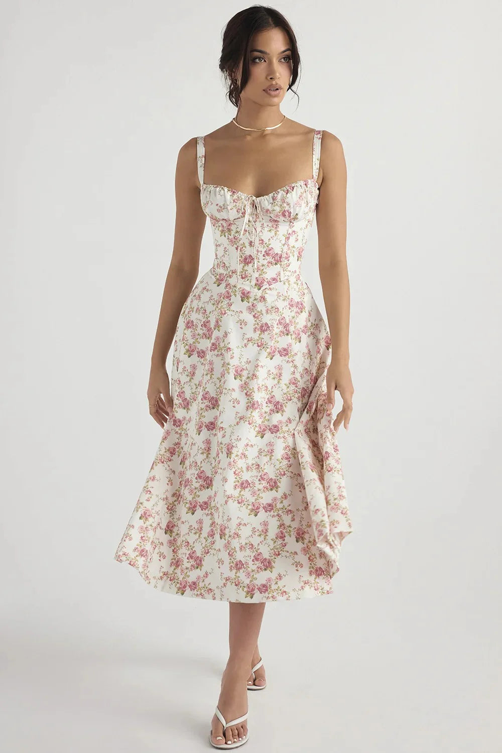 Suspended floral halter dress