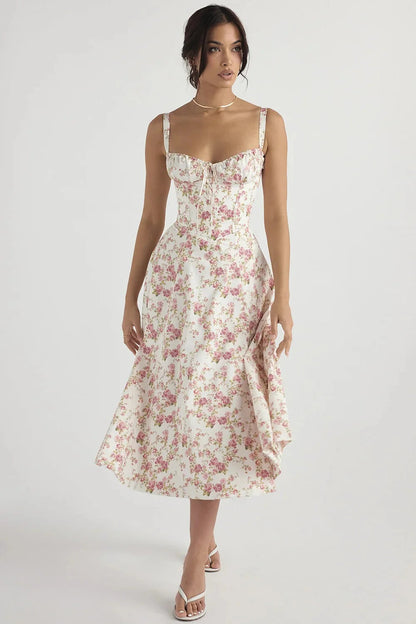 Suspended floral halter dress